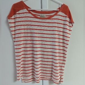 Lucky Brand Orange and White Boxy Cap Sleeve Tee
